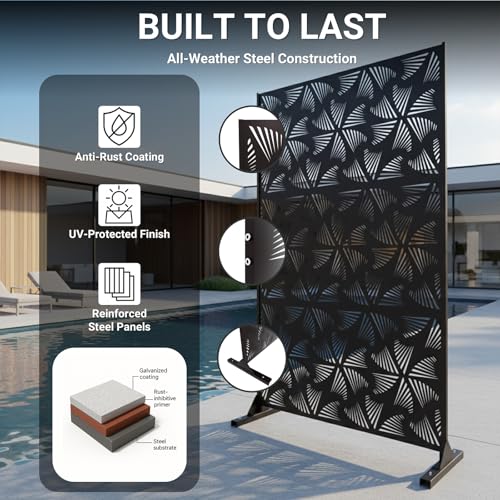 72in Metal Privacy Screen Outdoor Decorative Panel – Freestanding Rustproof Steel Patio Divider for Garden, Backyard, or Balcony, Modern Laser Cut Design for Stylish Privacy & Outdoor Decor - color: Black Spiral