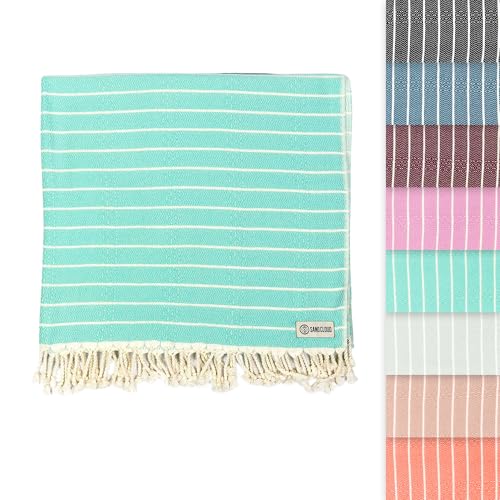 Sand Cloud Large Turkish Beach Towel - Sand Free - Fast Drying -100% Certified Organic Turkish Cotton Yarn - Great for Beach Bath or as a Blanket - As Seen on Shark Tank - Gocek (Mint) 37x69 - color: Mint, size: 37x69