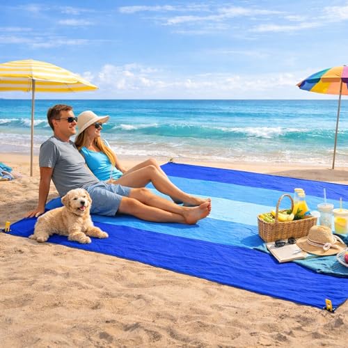 Beach Blanket Sandproof Waterproof 79" x 83", Extra Large Beach Mat, Sand Free Quick Drying Camping Blanket, Lightweight Foldable Beach Essentials for Outdoor, Picnic & Travel - size: 79x83 Inches