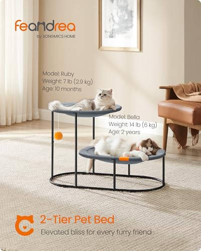 Feandrea 2-Tier Elevated Cat Hammock Bed, Breathable Furniture for Multi-Cat Households Indoor and Outdoor, with Removable Washable Mesh, Steel Frame, for Summer, Dove Gray UPCB012G01 - size: 32.6"l X 16.5"w X 20.9"h, style: 2 Tiers