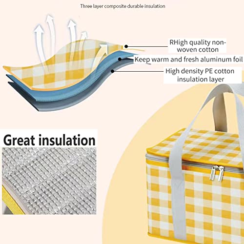 Insulated Picnic Cooler Bag - Zippered Top, Keeps Hot or Cold - Perfect for Picnics, Beach, Food Delivery & Outdoor (13.8x7.9x7.9 in) - color: Yellow