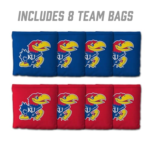 YouTheFan Officially-Licensed NCAA Set of 8 Cornhole Bags - All Weather Dual Sided Slide & Stop - Regulation Size with Carry case - color: Kansas Jayhawks