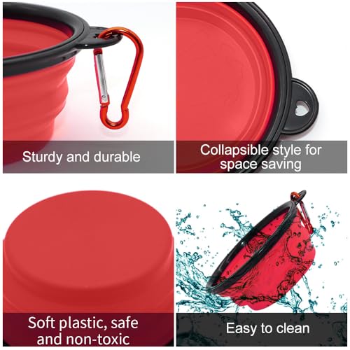 Dog Bowl Pet Collapsible Bowls, 2 Pack Collapsible Dog Water Bowls for Cats Dogs, Portable Pet Feeding Watering Dish for Walking Parking Traveling with 2 Carabiners (Small, Blue+Red) - color: Blue+Red, size: Small