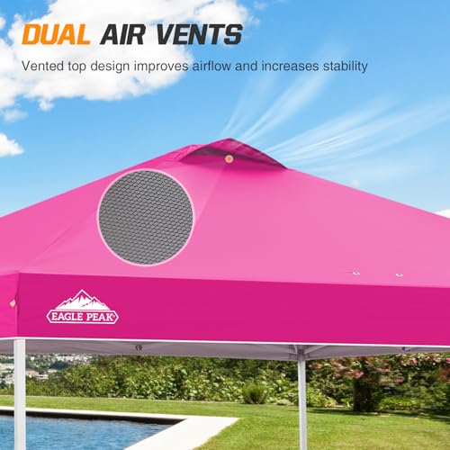 EAGLE PEAK Pop Up Canopy Tent with Wheeled Carry Bag, 8 Stakes, 4 Ropes, 4 Weight Bags, Easy Set Up Tent Canopy, 10x10 ft, 100sqft of Shade, Pink - color: Pink, size: 10x10