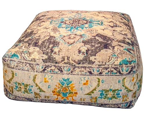 Mandala Life ART Boho Floor Cushion Cover Gray Square Moroccan Pouf Ottoman Pillow for Meditation Yoga and Boho Chic Low Seating Area Cotton 24x8 Unstuffed - color: Grey
