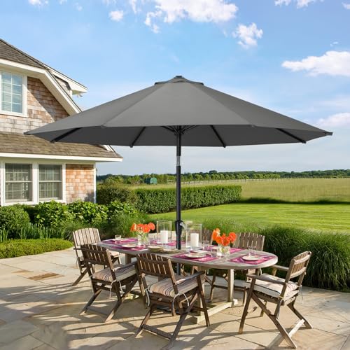 MASTERCANOPY 9FT Patio Umbrella with Push Button Tilt and Crank, Outdoor Market Umbrella with 8 Sturdy Ribs, UV Protection & Waterproof for Garden, Deck, Backyard, Pool (Dark Gray) - color: dark gray, size: 9FT