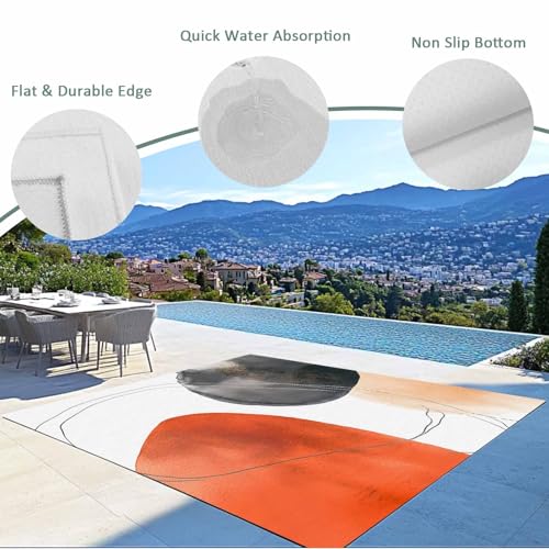 Outdoor Rug 6x9ft, Orange Color Block Abstract Geometric Indoor Area Rug for Patio Backyard Deck Large Floor Mat, Boho Nordic Style Non-Slip Outside Carpet Balcony Porch Camping Rugs Picnic Mat - size: 6' x 9' (Rectangular)