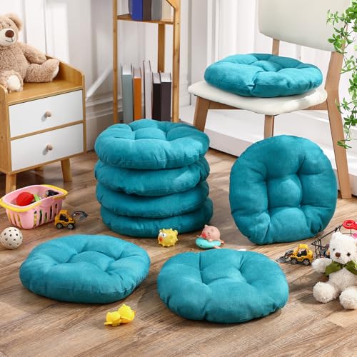 Fumete 8 Pcs 16 Inch Round Floor Cushions for Kids and Toddlers, Flexible Seating Classroom Furniture Floor Pillow for Home, Daycare, Preschool, Yoga and Meditation (Turquoise) - color: Turquoise