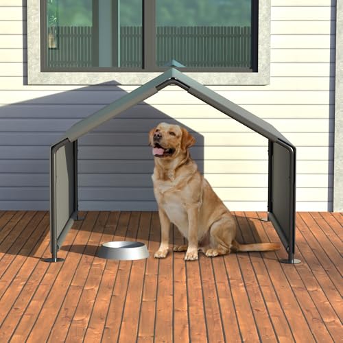 4'x4'x3' Outdoor Dog Shade Tent, Waterproof Sun Shelter for Small Medium Pets, Portable Dog House for Yard, Camping, with Roof and Ground Stakes (Gray, 47.8" x 46.6" x 36")