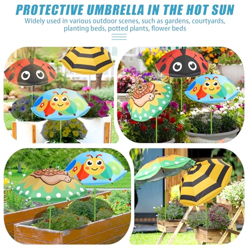 Axcoix 4 Pack Upgraded Plant Umbrellas for Outdoor Plants, 26" Larger Garden Plant Umbrella Shade with Adjustable Angle, 43.4" Higher Sun Shade with Animal Prints for Plants, Potted Plant, Garden Beds - color: 4 Pack-1Red 1Yellow 1Blue 1Green