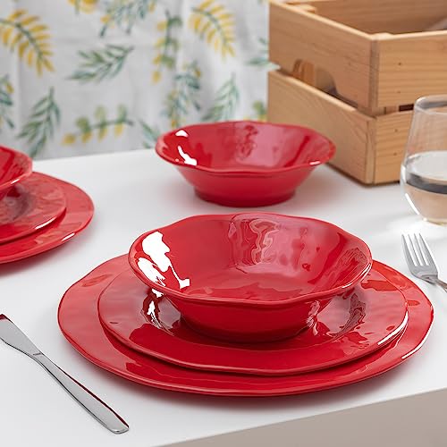 LEHAHA Red Melamine Dinnerware Sets, 18-Piece Melamine Dishes Set, Lightweight and Chip Resistant, Durable Plates and Bowls Set, Safe for Daily Use, Dishwasher Safe, Service for 6 - color: Red