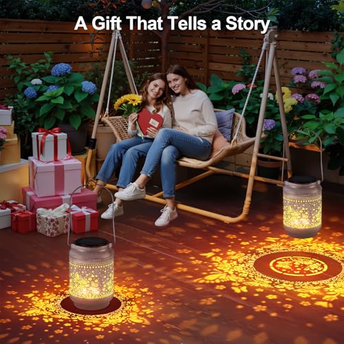 KOOPER 2 Pack Solar Lanterns Outdoor Waterproof Mothers Day Gifts for Women Mom Grandma, Metal Butterfly and Rose Hanging Solar Lantern Outdoor, 2 Modes Outdoor Decoration for Yard, Patio, Garden - size: White, style: Butterflies