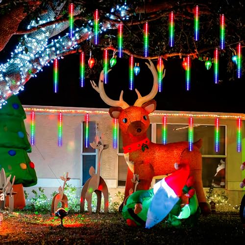 JMEXSUSS 2 Pack Solar Meteor Shower Lights, 16 Tube 288 LED Multicolor Meteor Christmas Lights, Solar Christmas Lights Outdoor Waterproof for Tree Christmas Decorations - color: Multicolor, size: 2*144LED