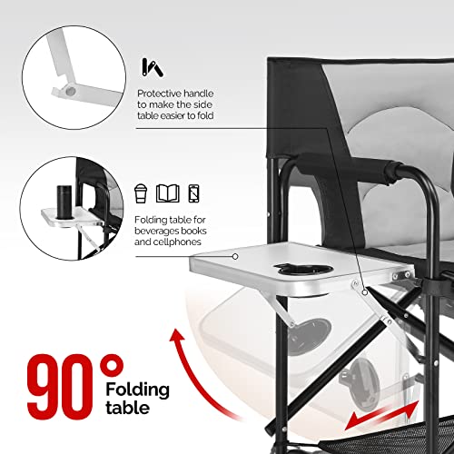 mefeir Professional Makeup Artist Director Chair 22" Standard Height, Portable Folding Design with Side Table & Storage Bag, Heavy-Duty Iron Frame (300 lbs Capacity) - color: Black/Gray, size: 22in