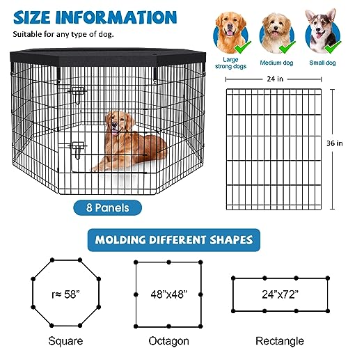 Peekaboo Pet Playpen Dog Fence Foldable Metal Dog Pen Wire Exercise Puppy Play Yard Pet Enclosure Indoor Outdoor 8 Panels 36 Inch with Bottom Pad/Top Cover(Black 36 top Cover) - style: Playpen + top cover