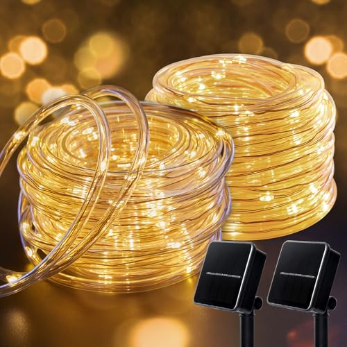 Brightown Solar String Lights Outdoor 2 Pack 72 Feet 200 LED Waterproof Solar Powered String Lights with 8 Lighting Modes, Waterproof Solar Rope Lights for Outside Christmas Party, Warm White - color: Warm White, size: 200 LED 2PACK