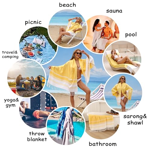 Beach Towel 2 Pack, Sand Free Beach Towels Oversized 39 x 72,Turkish Beach Towel Quick Dry, Lightweight Pool Towels for Adults, Cool Beach Essentials - color: 2 Pack Diamond Yellow