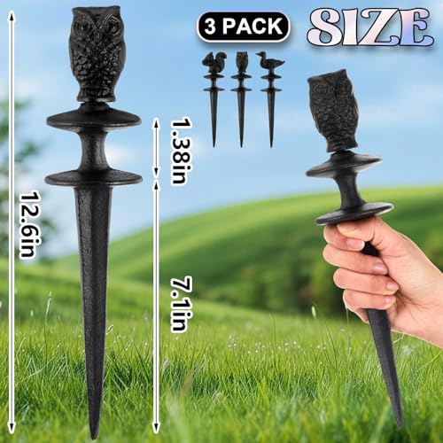 Tandefio 3 Pcs Animals Garden Hose Guide Stakes, Owls Squirrels Ducks Heavy Duty Decorative Antique Black Cast Iron Metal Hose Guides, Plant Protector for Lawn Yard Flower Bed - style: Owls, Squirrels, Ducks