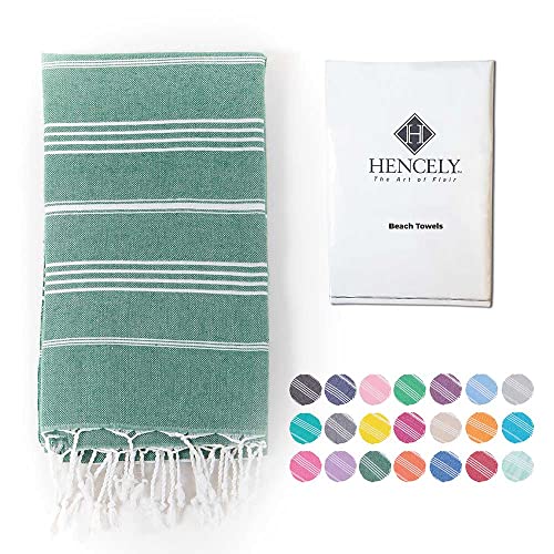 Hencely Turkish Beach Towel 37x68 Oversized, Sand-Free, Quick-Dry, Lightweight - Travel Essential for Pool & Bath - Striped 100% Cotton Bathroom Towels Accessories Gift (Petrol Green) - color: Petrol Green