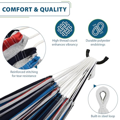 Vivere Brazilian Style Double Hammock, Denim (BRAZ212) - color: Denim