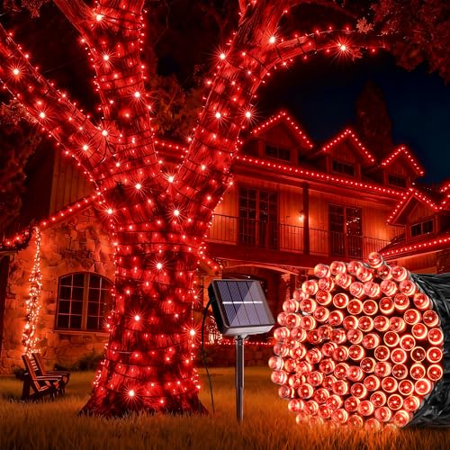 Joomer Solar Christmas String Lights, 39FT 100LED Waterproof Outdoor Lights with 8 Modes Twinkle Fairy Light for Garden, Patio, Yard, Tree and Christmas Decor (Red) - color: Red