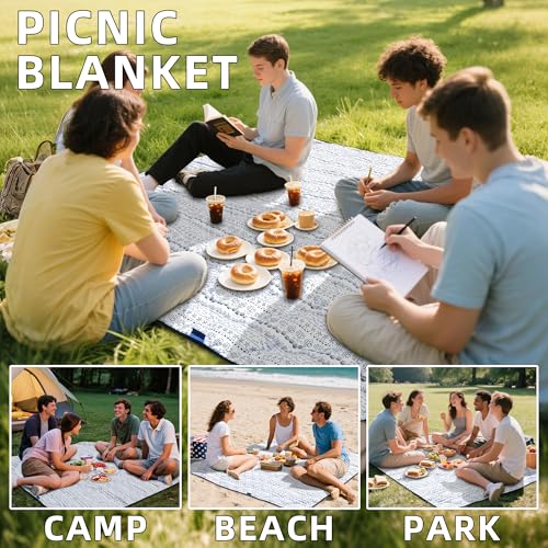 80x80” Double Thickened Picnic Blankets(150g High Density Cotton Stuffed) White Fish Pattern Outdoor Picnic Mat Portable Picnic Blanket Foldable with Leather Carry Strap Beach Blanket - color: White Fish, size: 80"x80"