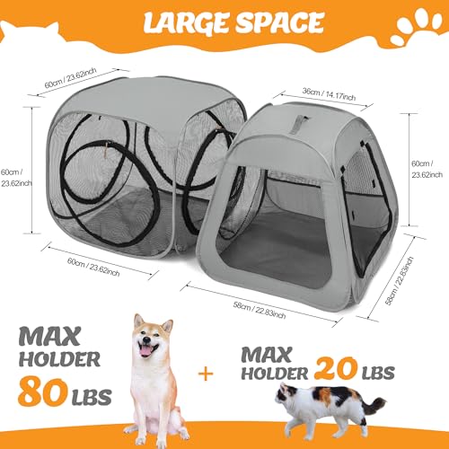 Portable Cat Playpen, Trapezoidal Design for Better Standing, Foldable Pet Tent for Indoor and Outdoor Use of Kitten and Puppy, Dog Play Enclosure with Removable Bottom, Cat Houses & Condos - color: Grey-Cube with Fabric