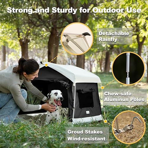 Dog Tent Cotton Fabric, Aluminum Poles and Camping Mat, Outdoor Weatherproof, Dog House Outdoor, Breathable with 2 Side Windows, Portable and Collapsible (Black, Large) - color: Black, size: Large, 39.4''L x 31.5''W x 26.4''H