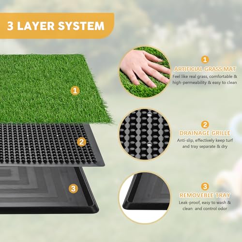 COZIWOW Grass Pad for Dogs with Tray, 30”×20” Large Grass Pad with Tray, Artificial for Indoor Potty, Washable Pet Loo Toilet for Balcony Apartment - size: L - 30x20x1.2 in