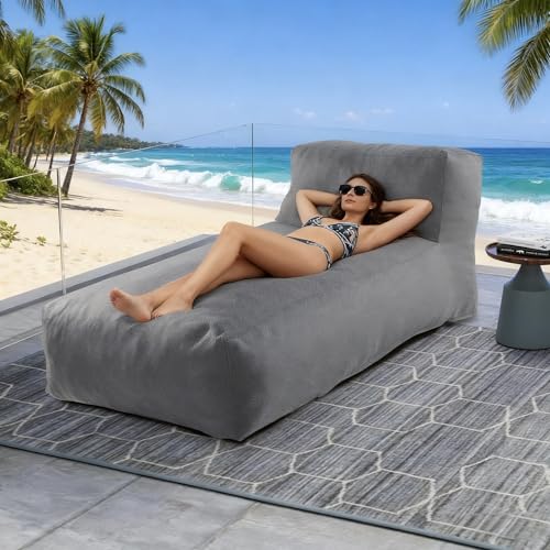 Outdoor Bean Bed Chair Sun Lounger, Outdoor Couch Sofa for Patio & Pool, Foam Filling Day Bed Furniture, Comfy Lazy Sofa for Outside, Water-Resistant Seating (Charcoal Gray, 70'' L) - color: Charcoal Gray, size: 70'' L Standard Back