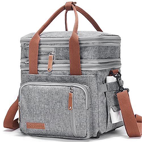 MOV COMPRA Adult Lunch Box for Work, Expandable Large Lunch Bags for Women Men, Leakproof Double Deck Lunch Box Cooler Tote Bag with Removable Shoulder Strap (Grey) - color: Gray