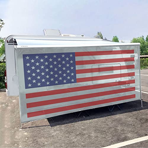 Tentproinc RV Awning Sun Shade Screen 7' X 14' 3'' (American Flag) Gray Mesh Sunshade Camper Trailer Awning Shade Screen UV Blocker Completed Kits - color: Flag-Gray, size: 7' x 14'3'' -Actual Measurement