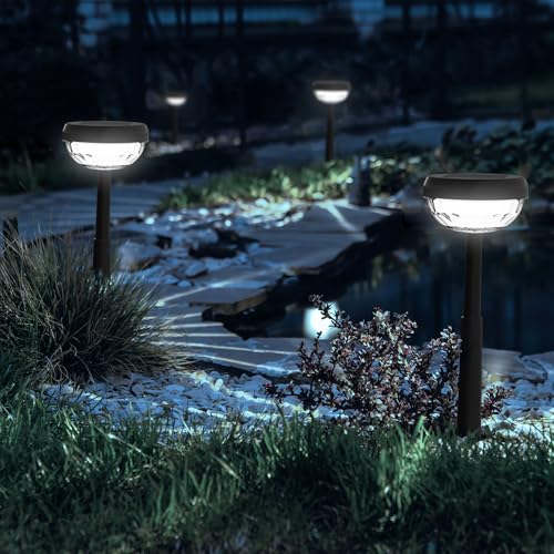 Ensenior 10-Pack Solar Lights Outdoor, Auto ON/Off 6500K LED Solar Garden Lights for Pathway, Yard, Patio, Walkway, Flower Bed, Halloween Christmas Landscape Lighting, IP65 Waterproof, Flag Lights - color: Cool White, size: Pack of 10