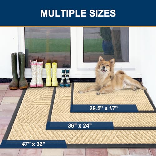Smiry Front Door Mat Outside Entrance, Heavy Duty Sturdy Natural Rubber Doormat, Trap Dirt and Moisture, Easy Clean Low Profile Mats for Indoor Outdoor Entry, Irregular Triangle (47x32, Beige) - color: Beige, size: 47" X 32"