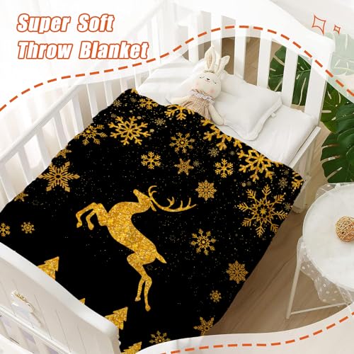YeeJu Christmas Throw Blanket Kids Small Black Gold Reindeer Snowflake Blanket for Girls Boys Child Baby Bed Soft Lightweight Fuzzy Fleece Blankets and Throws Xmas Winter Holiday Blanket 40x50 - color: Chrsitmas-12, size: 40"x50"