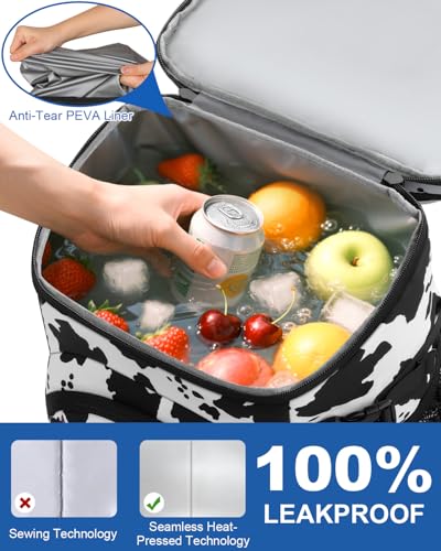 Pritent Cooler Backpack for Men Women Insulated Waterproof Backpack Cooler Leak Proof Cooler Bag Lightweight Lunch Backpack for Camping Beach Travel Picnic - color: Cow Print, size: 30 Cans