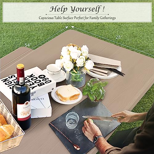 Moccha Picnic Table Bench Set, Portable Plastic Picnic Table w/Steel Frame & Wood-Like Texture, All Weather Heavy Duty Picnic Table Kit, Picnic Tables for Outdoors Garden Patio Dining (Light Brown) - color: Light Brown