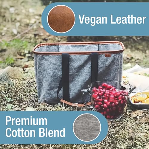 CleverMade Collapsible LUXE Tote, 30L Foldable Grocery Shopping Bag, Reusable - color: Heather Gray