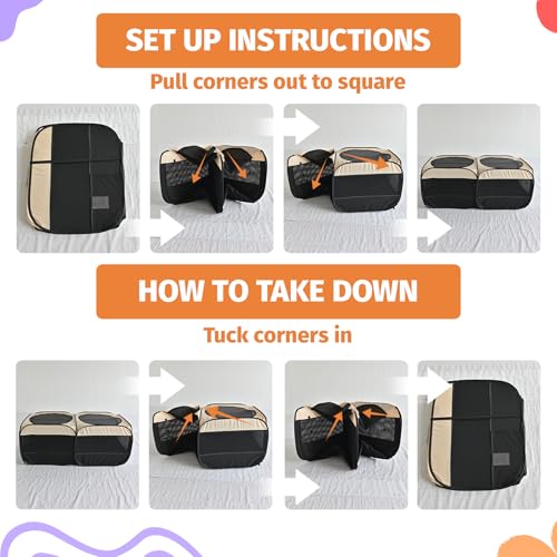 2-in-1 Dog Playpen 58''Pop Up Cat Pet Playpen, Assembly-Free Indoor Outdoor Kitten Enclosure, Kitten Pen Cat Cage Portable Puppy Tent Crates Kennel for Small Animals(No Divider, Unified Space) - color: Beige, size: M, 58.3"L x 30"W x 24.1"H