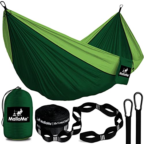 MalloMe Camping Hammock for Adults & Kids - Portable Hammocks for Outside - Hamacas para Adultos Outdoor Single & Double Two 2 Person Hammock - Hamaca/Hamacs/Amacas Heavy Duty Tree Travel Hamock - color: Dark Green / Light Green, size: Large