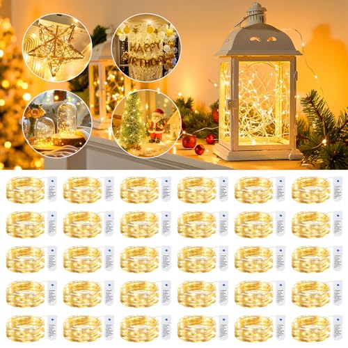 Minetom 30 Pack Fairy Lights Battery Operated String Lights 8 Modes, 7ft 20LED Warm White Waterproof Silver Wire Twinkle Lights, Firefly Starry Moon Lights for Mason Jars DIY Christmas Wedding Party - color: Warm White, size: 30 Pack