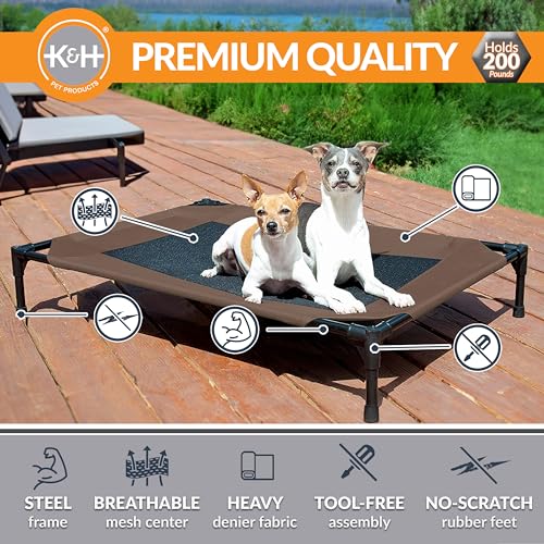 K&H Pet Products Outdoor Elevated Dog Cot, Breathable Cooling Elevated Cot Hammock Pet Bed for Large Dogs, Washable Mesh Cover, Raised Metal Frame, Collapsible, Portable - Large 42 X 30in Chocolate - color: Chocolate/Black Mesh, size: Large 42"L x 30"W