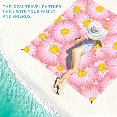 Beach Blanket Waterproof Sandproof 78''×81'' Large Suits 1-5 Adults Oversized Lightweight Picnic Mat Sand-Free Blanket for Camping Hiking Beach Travel - color: Pink Daisy, size: 78''x81''