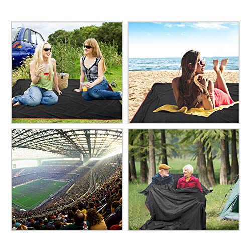 REDCAMP Large Waterproof Stadium Blanket for Cold Weather, Soft Warm Fleece Camping Blanket Windproof for Outdoor Sports, Blue/Red (Outer Black/Inner Black) - color: Outer Black/Inner Black