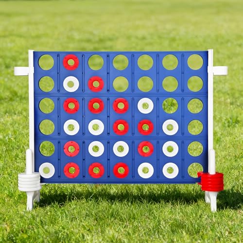 Jumbo 4-to-Score Game Set, Giant 4-in-a-Row Tic Tac Toe for Outdoor Yard & Indoor Party, 4 FT Family Games for Teens and Adults with 42 Big Rings