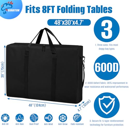 SIRUITON Folding Table Storage Bag, Portable 600D WaterProof Carry Bag for Folding Picnic/Camp Tables with Reinforcing Plate & Shoulder Strap, 48" D x 30" W x4.7 H Fits 8FT Folding Tables（bag only） - size: 8ft Folding Table Bag