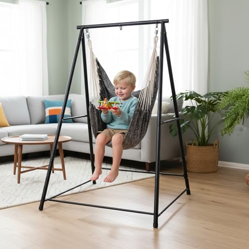 ONCLOUD Stylish Hammock Chair with Stand for Indoor & Outdoor Use, Boho Style Hammock Perfect for Patio, Balcony, Garden and Living Room, Heavy Duty 660 LBS with Cushion (Full Set) - style: Full Set