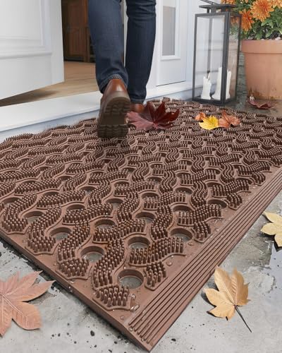 Color&Geometry Super Heavyweight TPE Stormproof Welcome Mat Outdoor, Eco-Friendly Materials Odor-Free Door Mat with Connectors & Non-Slip, All Weather Outside Entrance Barefoot Friendly, 24"x36" Brown - color: Brown, size: 2' x 3' (Rectangular)