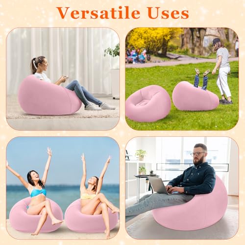 Realspring Inflatable Bean Bag Chairs Outdoor Blow up Camping Chairs Inflatable Lazy Sofa Folding Portable Bean Bag Loungers Couch for Movie Night (Light Pink,2 Pcs) - color: Light Pink