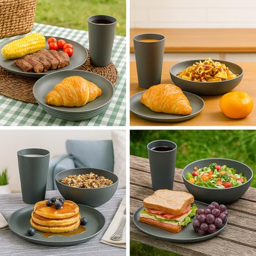 40-Piece Unbreakable Plastic Kitchen Dinnerware Set – Service for 8 | Modern Reusable Dish Set for Home, Outdoor Camping | Microwave & Dishwasher Safe, BPA-Free, Eco-Friendly
